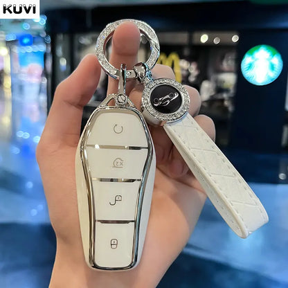 4 Button TPU Car Remote Key Case Cover Shell Fob for BYD Atto 3 Han EV Dolphin Remote Control Protect Keychain Auto Accessories
