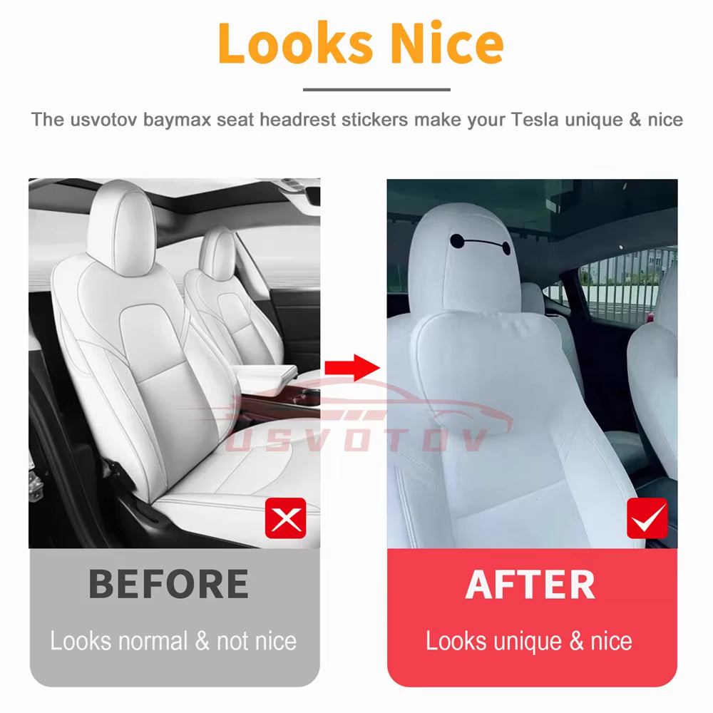 4Pcs Baymax Seat Headrest Stickers for Tesla Model 3 Y S X 2025 2024 - 2017 Eyes Decal Christmas Gifts Car Interior Accessories