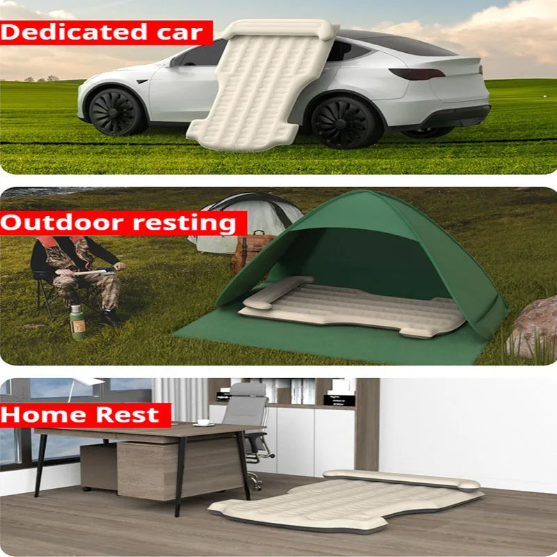 For Tesla Model Y 2020-2025 Car Air Bed Portable Rear Folding Inflatable Mattress for Camping with Flocking Surface and Air Pump