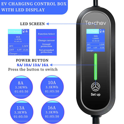 16A EV Portable Charger Type 2 EVSE Charging Electric Car Charger Type 1 J1772 Electric Vehicle Charger