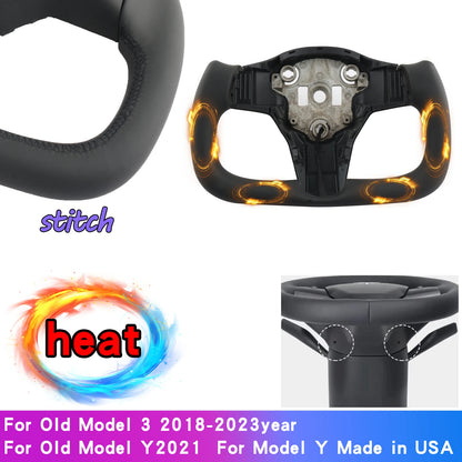 For Yoke Tesla Model 3 Model Y Universal Sports Steering Wheel Carbon Fiber Classic White Accessories Leather Steering Handle