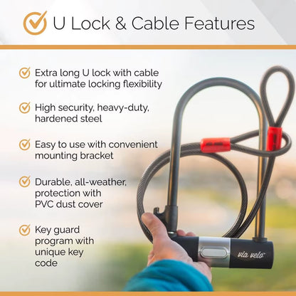 Electric Bike Bike Lock Set, 4 Keyed Alike Keys, Heavy-Duty Hard Steel, 33.5 Folding Lock, 11 Bicycle Ulock, 6' Cable for Electr
