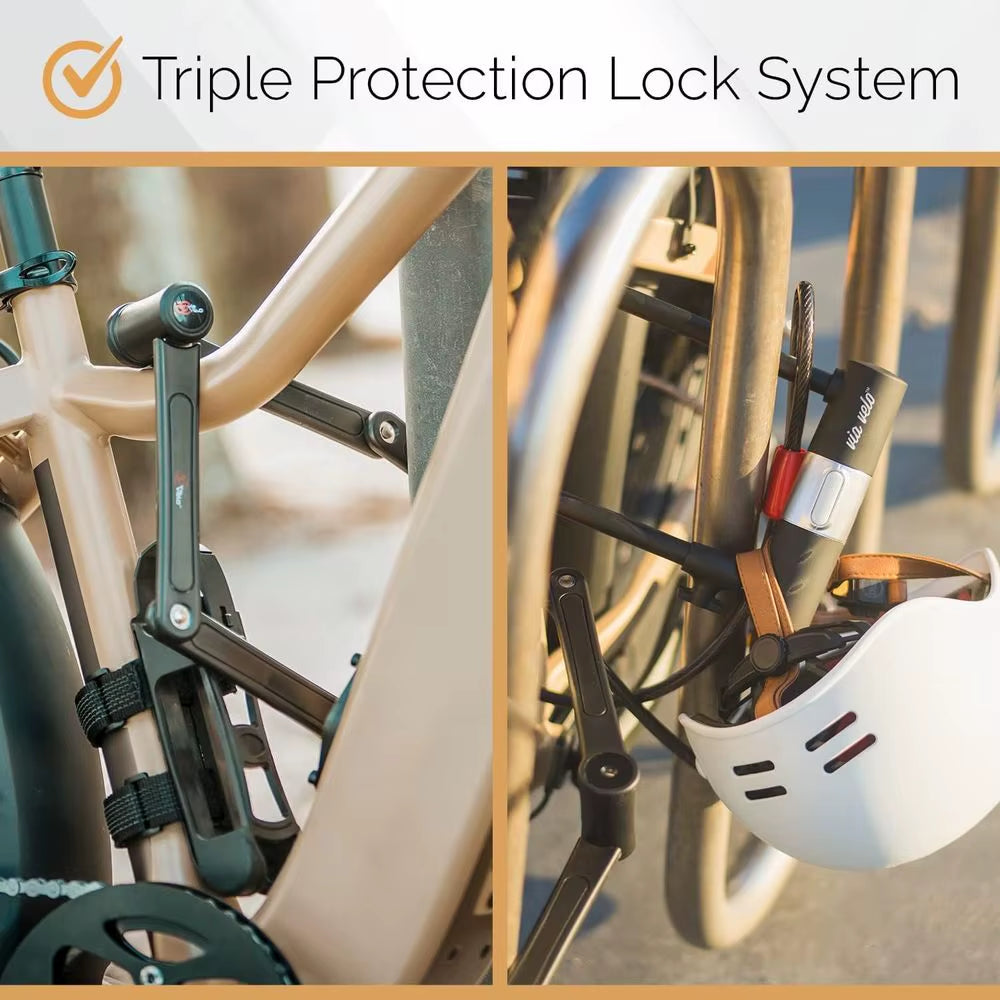 Electric Bike Bike Lock Set, 4 Keyed Alike Keys, Heavy-Duty Hard Steel, 33.5 Folding Lock, 11 Bicycle Ulock, 6' Cable for Electr
