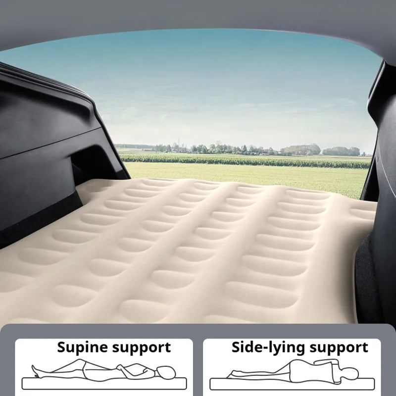 For Tesla Model Y 2020-2025 Car Air Bed Portable Rear Folding Inflatable Mattress for Camping with Flocking Surface and Air Pump