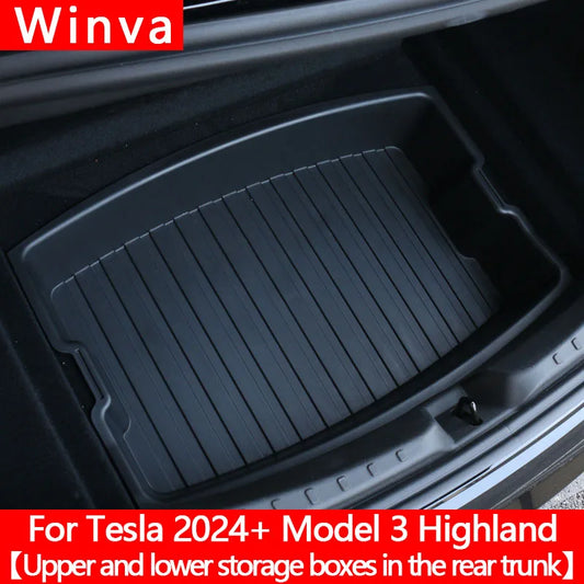 For Tesla New Model 3 Highland 2024 Trunk Storage Box Double-Layer Rear Trunk Organizer Tray Parts Car Rear Trunk Accessories