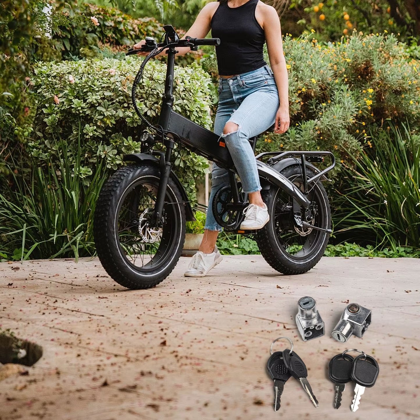 2Pcs Electric Vehicle Battery Lock Electric Bike E-Bike Battery Saddle Tube Lock Key Anti-Theft Lock Alluminum Bicycle Lock