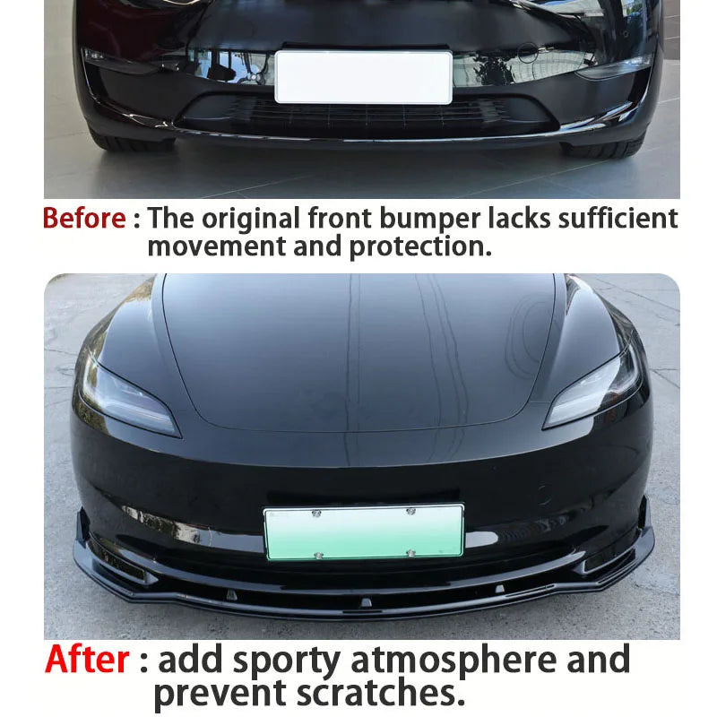 For Tesla Model 3 Highland 2024 2025Black Front Bumper Lip Chin Diffuser Body Kit Spoiler Deflector Tuning Accessories Modified
