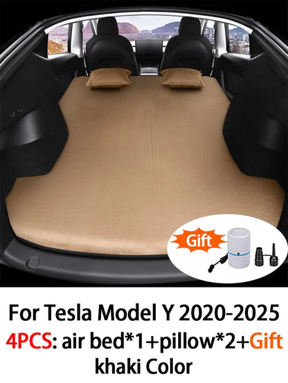 Inflatable Air Mattress for Tesla Model Y & Model 3 2017-2025 Outdoor Camping Inflatable Special Suede Fabric Car Travel Bed