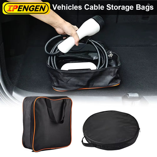 EV Cables Bag Electric Vehicle Charger Case EV Charging Cable Storage Bag Zipper Closure Car Chargers Oxford Cloth