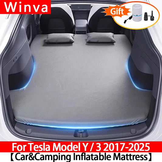 Inflatable Air Mattress for Tesla Model Y & Model 3 2017-2025 Outdoor Camping Inflatable Special Suede Fabric Car Travel Bed