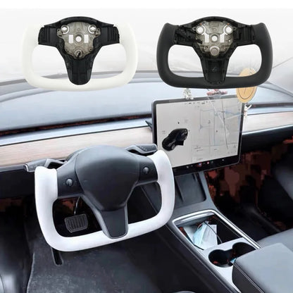 For Yoke Tesla Model 3 Model Y Universal Sports Steering Wheel Carbon Fiber Classic White Accessories Leather Steering Handle