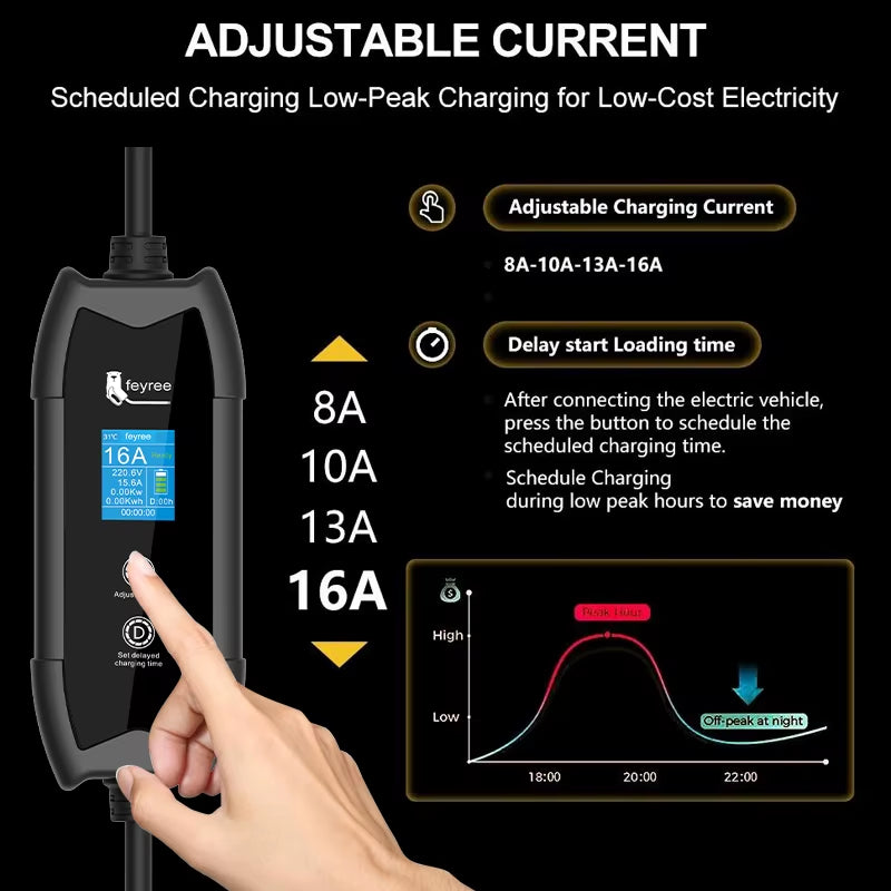 EV Charger Portable 3.5Kw TS-NACS Charger Plug 1.8" LCD Screen with Set Delay Schedule Charging Station for Tesla Cars